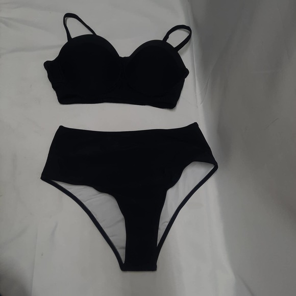 2PCS Swimsuit Black Push Up Padded Top and High-Rise Panty Bikini Set Med. - Picture 1 of 11